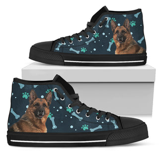 Bone Heart Pattern German Dog Navy High Top Shoes