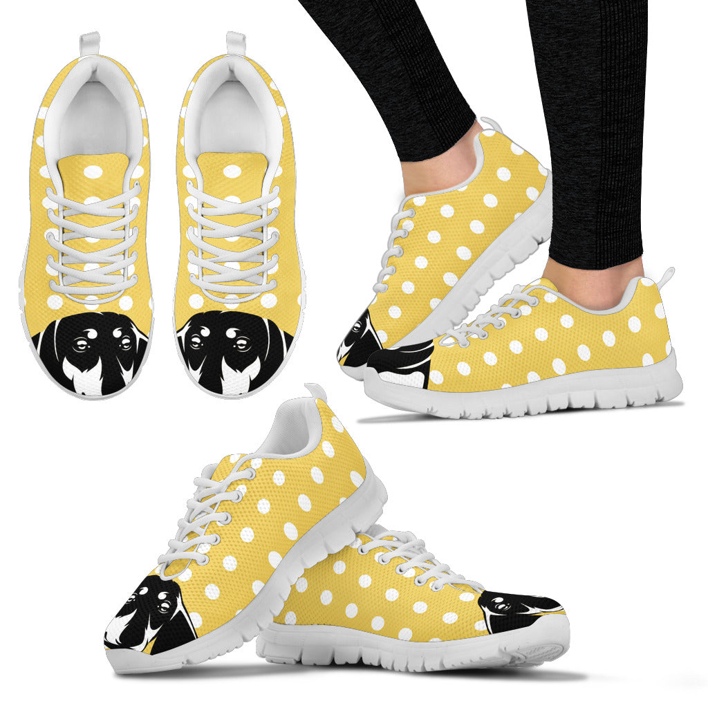 Pastel Yellow White Dot Vintage Dachshund Face Sneakers