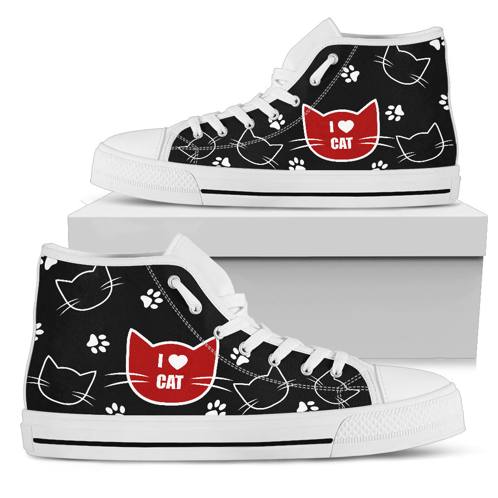 Cat Black White Animal Face Funny Lovely Fashion High Top Shoes