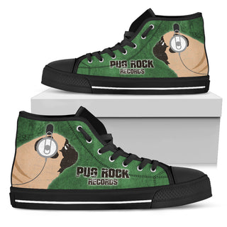 Funny Pug Dog High Top Shoes Pug Rock Records Green