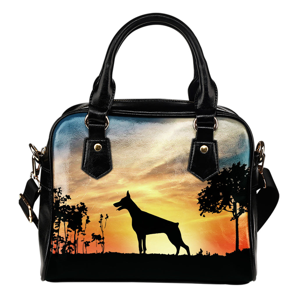 Doberman Sunshine Silhouette Shoulder Handbags