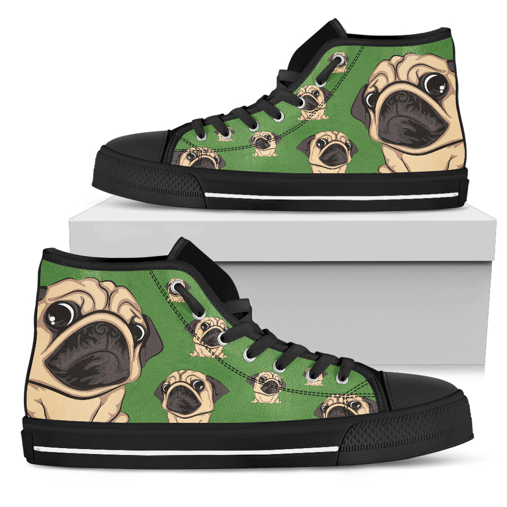 Funny Pug Dog High Top Shoes Pug Face Pattern