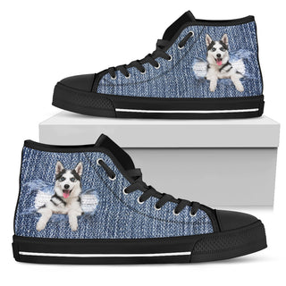 Siberian Husky Break The Wall High Top Shoes