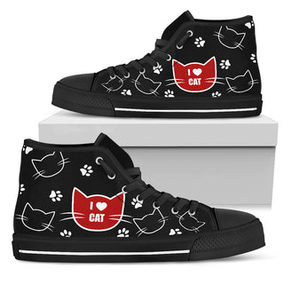 Cat Black White Animal Face Funny Lovely Fashion High Top Shoes