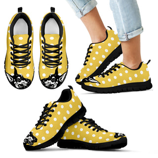 Pastel Yellow White Dot Vintage Doberman Face Sneakers