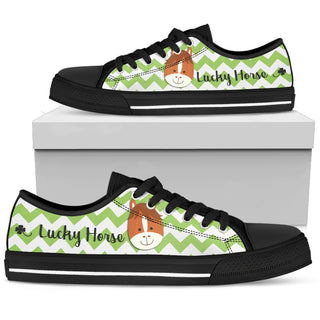 Green Wave Pattern Horse Low Top Shoes