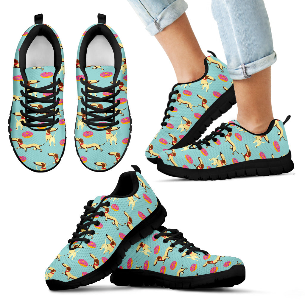 Retro Donuts Pattern Dachshund Sneakers