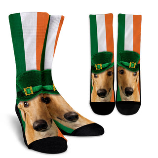 Irish Greyhound Ireland Flag Background Crew Socks
