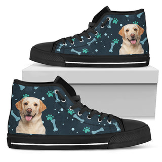 Bone Heart Pattern Labrador Dog Navy High Top Shoes