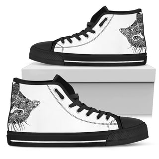 Cat Black White Pretty Cat Face Marvelous Secret Cute High Top Shoes