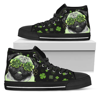 Pug Wearing Four Leaf Clover Eyeglasses High Top Shoes