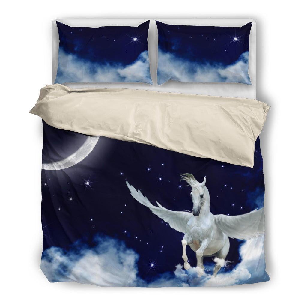 Winged White Horse With Moonlight Adorable Bedding Set
