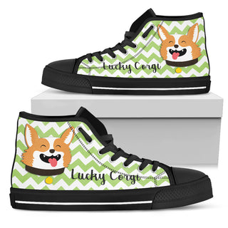 Green Wave Pattern Corgi High Top Shoes