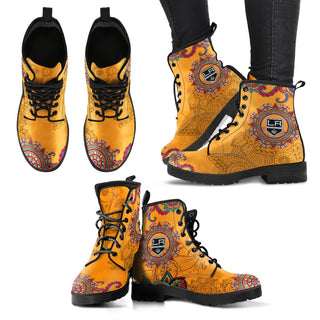 Golden Boho Flower Los Angeles Kings Leather Boots