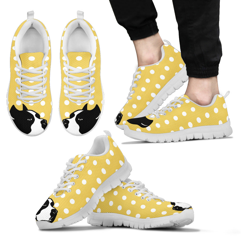 Pastel Yellow White Dot Vintage Pitbull Face Sneakers
