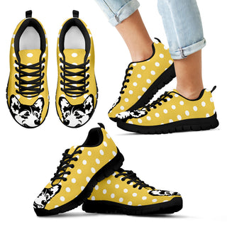 Pastel Yellow White Dot Vintage Corgi Face Sneakers