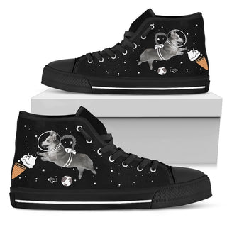 Corgi Astronaut Flying In Spaceman Suit Eating Ice Cream High Top Shoes