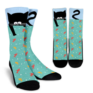 Cat And Fish Socks For Kitten Lover Gift