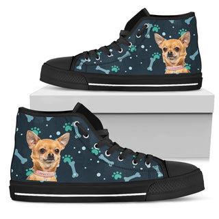 Bone Heart Pattern Chihuahua Dog Navy High Top Shoes