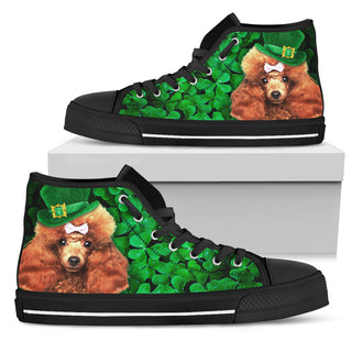 Irish Poodle Wearing Green Hat With Shamrock Pattern High Top Shoes