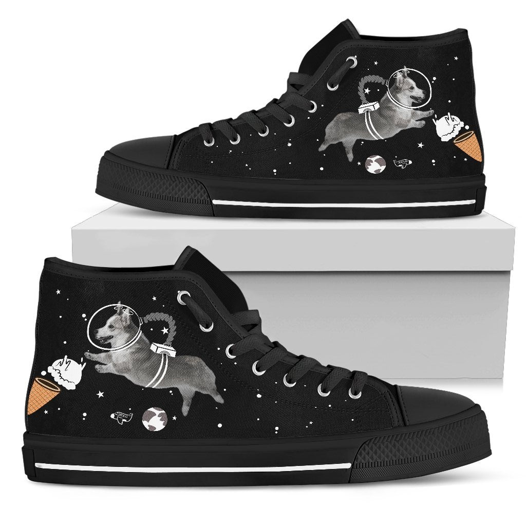 Corgi Astronaut Flying In Spaceman Suit Eating Ice Cream High Top Shoes