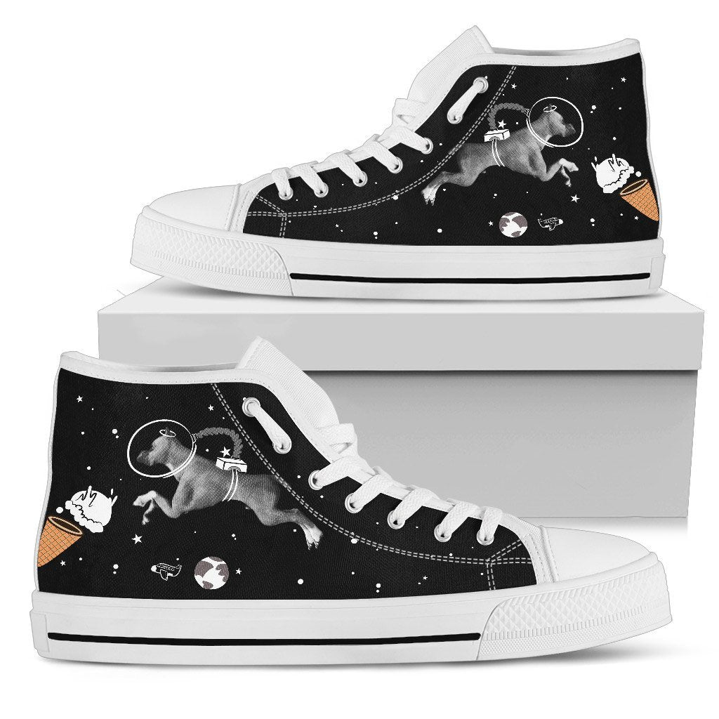 Boxer Astronaut Flying In Spaceman Suit Eating Ice Cream High Top Shoes