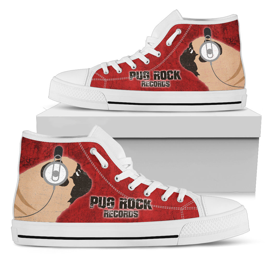Funny Pug Dog High Top Shoes Pug Rock Records Red