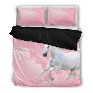 White Incredible Horse In Pink Pastel Cloud Bedding Set Ver 1