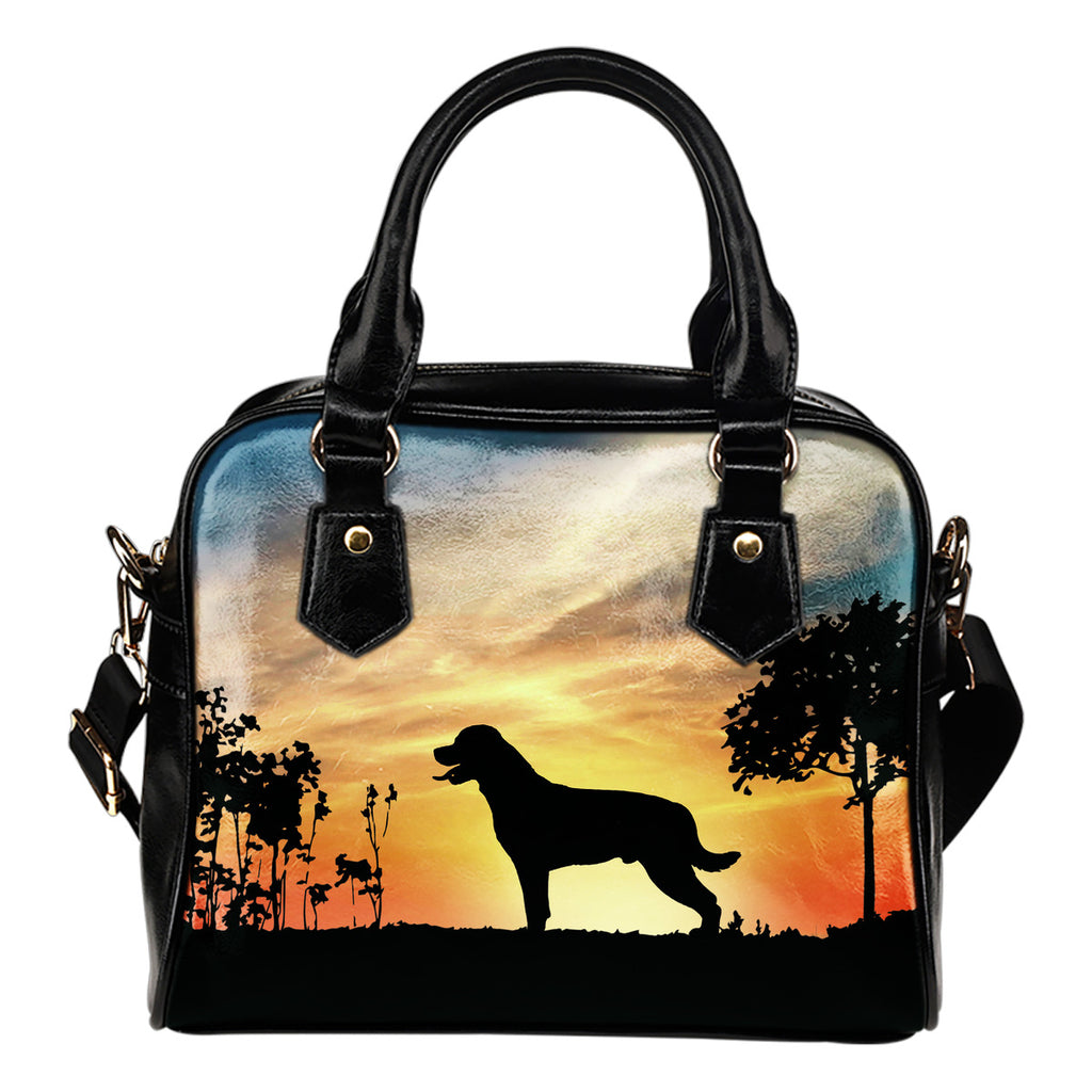 Rottweiler Sunshine Silhouette Shoulder Handbags