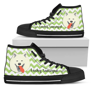 Green Wave Pattern Samoyed High Top Shoes