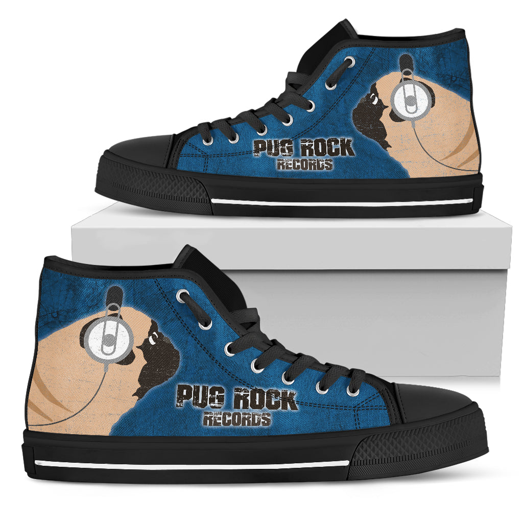 Funny Pug Dog High Top Shoes Pug Rock Records Blue