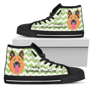 Green Wave Pattern German Shepherd High Top Shoes