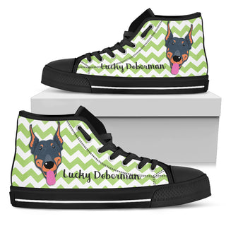 Green Wave Pattern Doberman High Top Shoes