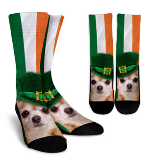 Irish Chihuahua Ireland Flag Background Crew Socks