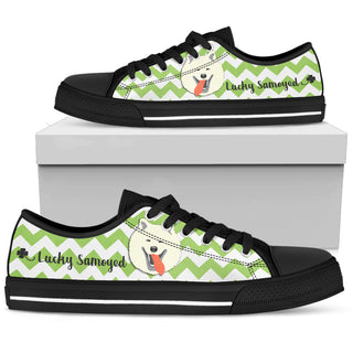 Green Wave Pattern Samoyed Low Top Shoes