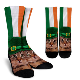 Irish Cat Ireland Flag Background Crew Socks