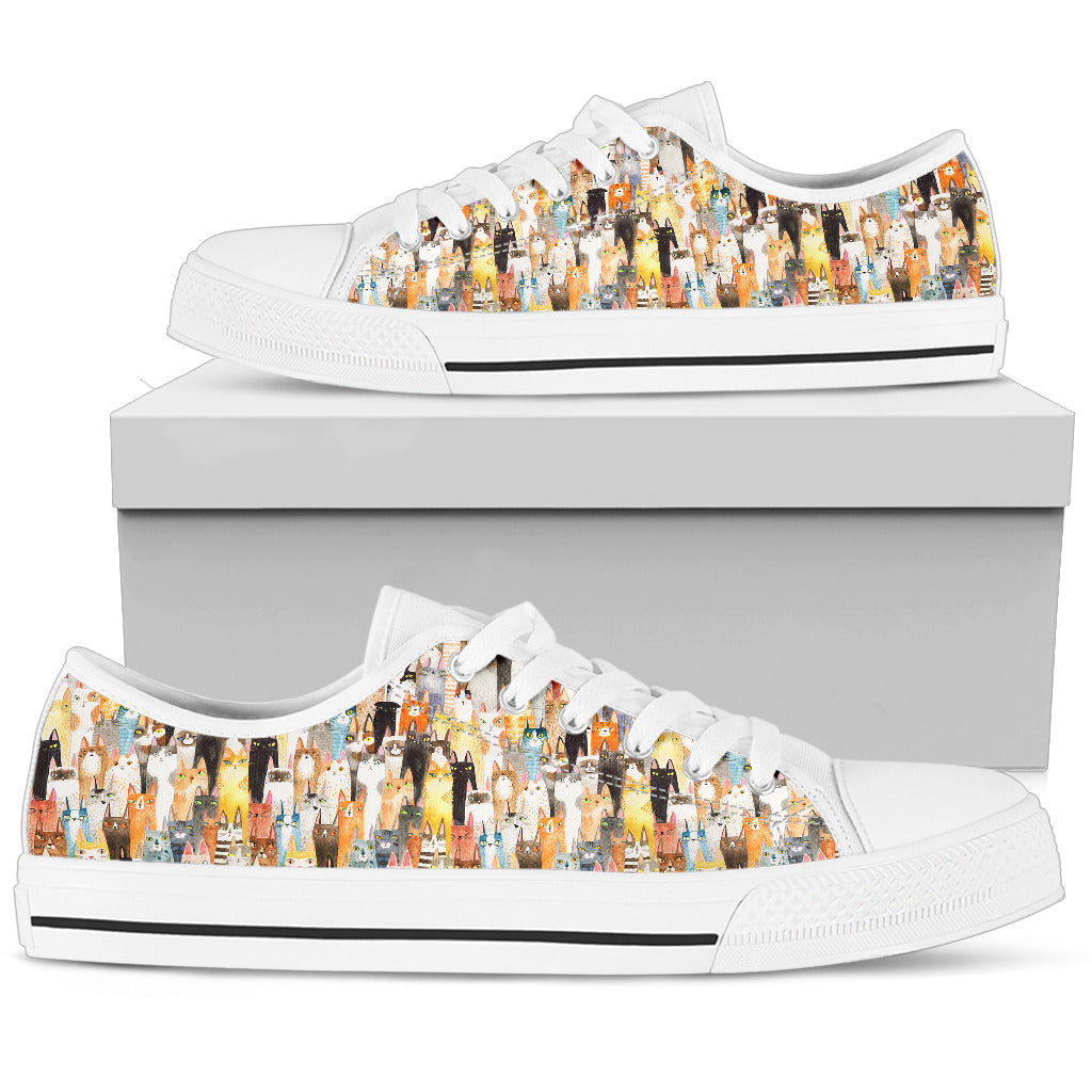 Cat Low Top Shoes Doodle Funny Nice Lover Style Pattern Design
