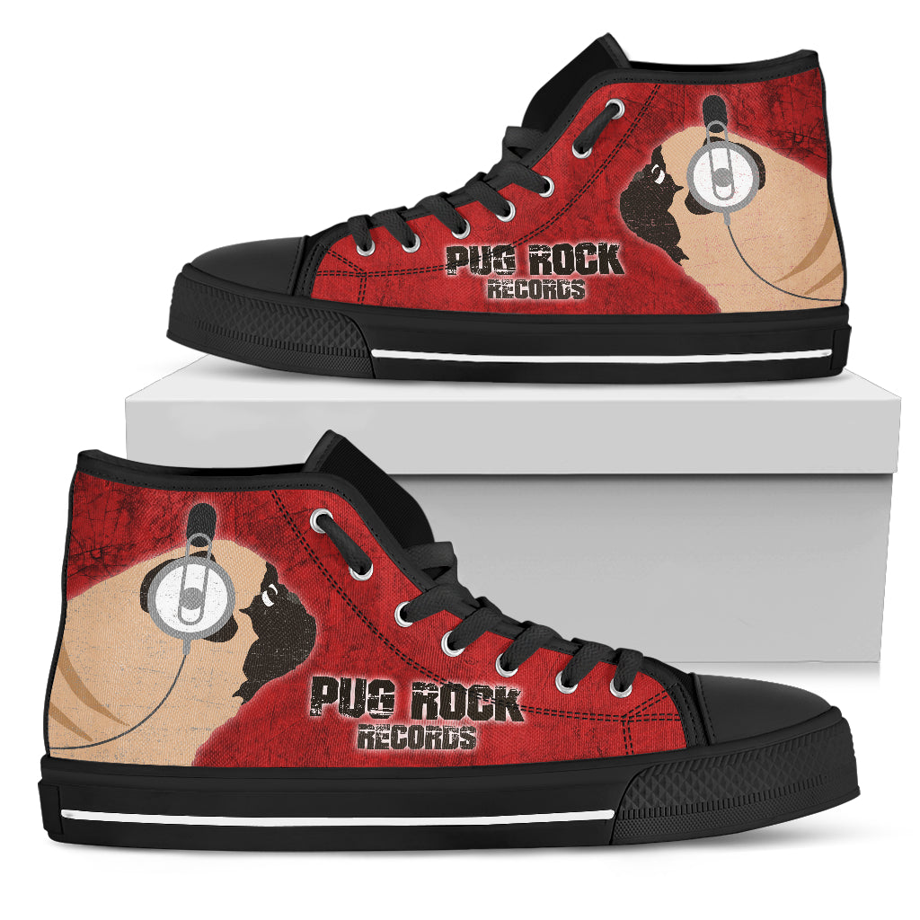 Funny Pug Dog High Top Shoes Pug Rock Records Red