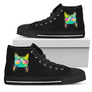 Dj Music Headphone Cat High Top Shoes