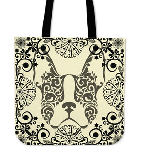 Floral Vintage Brown Tote Bags Pug Dog