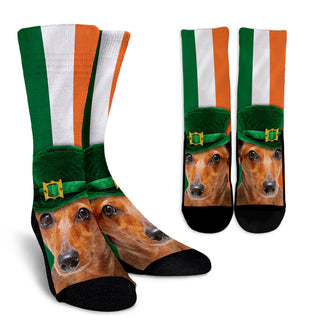 Irish Dachshund Ireland Flag Background Crew Socks