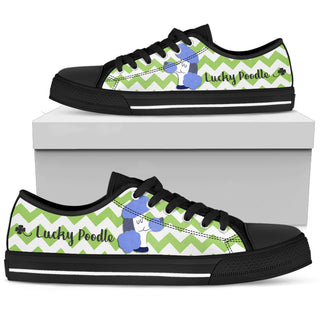 Green Wave Pattern Poodle Low Top Shoes