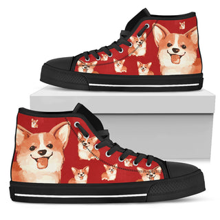 Funny Corgi Dog High Top Shoes Corgi Face Pattern