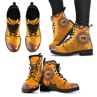 Golden Boho Flower Los Angeles Rams Leather Boots