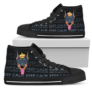 Keep Calm And Doberman On High Top Shoes