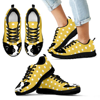 Pastel Yellow White Dot Vintage Chihuahua Face Sneakers