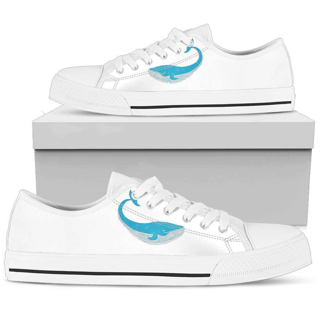 Whale Blue White Swimming Lovely Wonderful Cute Low Top Shoes