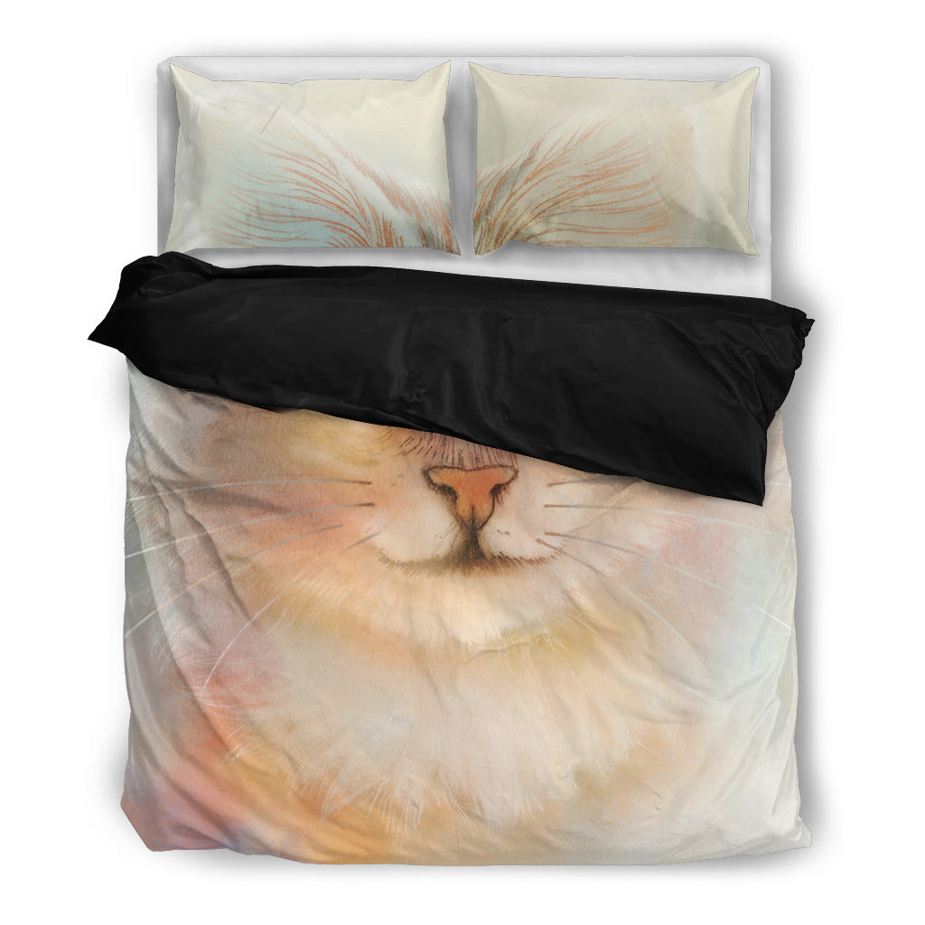 Watercolor Cat Face Cat Ears On Pillow Bedding Sets