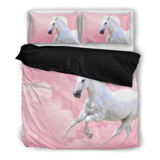 White Incredible Horse In Pink Pastel Cloud Bedding Set Ver 2