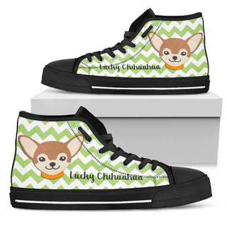 Green Wave Pattern Chihuahua High Top Shoes